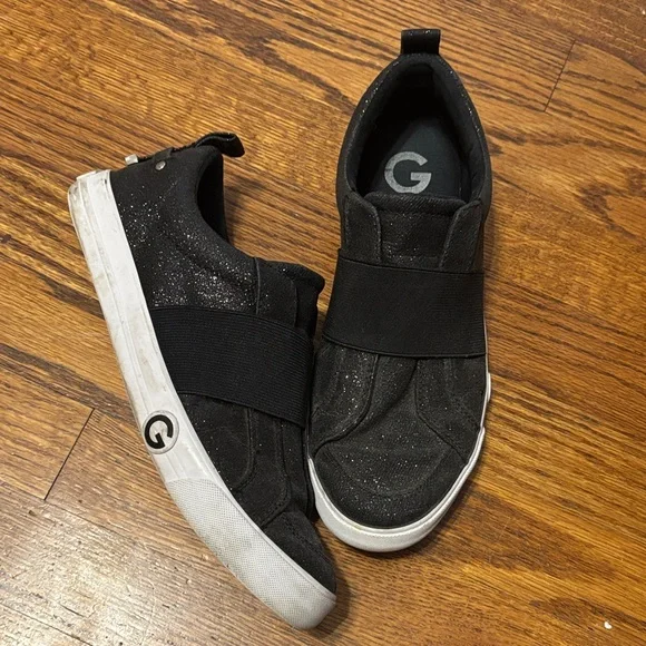 Sparkly Black Slip-On Sneakers - Picture 1 of 8